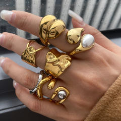Chunky gold color pearl bead ball bead design stainless steel rings