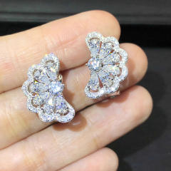 Delicate diamond semicircle flower copper earrings