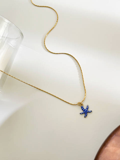 Handmade Enamel Starfish Pendant Necklace women stainless steel necklace