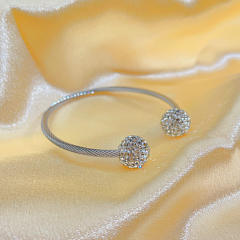 Simple diamond ball bead stainless steel bangle cuff bangle