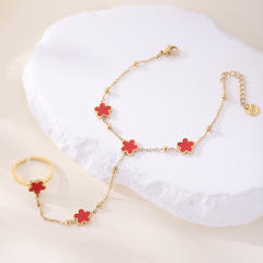 Classic color five petal flower stainless steel ring bracelet