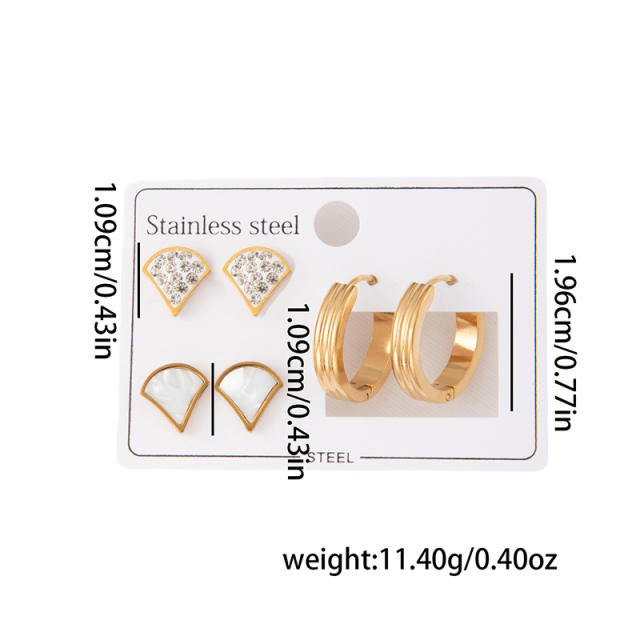 Classic diamond fan stainless steel earrings set