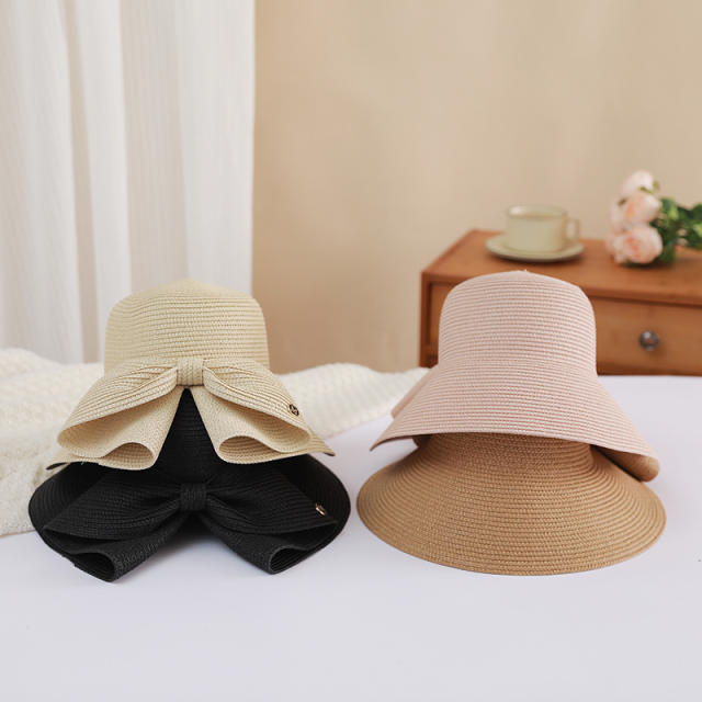 Sunscreen Straw Hat Summer Travel All-match Bow Open Eaves Sunshade bucket hat