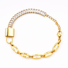 Stainless Steel Zircon Bracelet Asymmetric Rectangular Diamond Chain padlock stainless steel bracelet