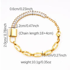 Stainless Steel Zircon Bracelet Asymmetric Rectangular Diamond Chain padlock stainless steel bracelet