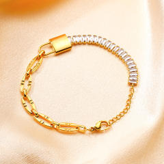 Stainless Steel Zircon Bracelet Asymmetric Rectangular Diamond Chain padlock stainless steel bracelet