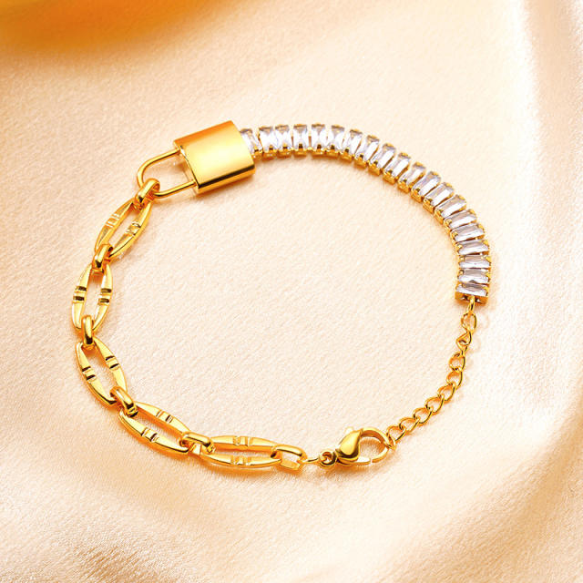 Stainless Steel Zircon Bracelet Asymmetric Rectangular Diamond Chain padlock stainless steel bracelet