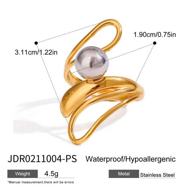 Chunky gold color pearl bead ball bead design stainless steel rings