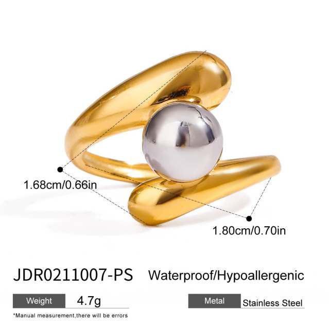 Chunky gold color pearl bead ball bead design stainless steel rings