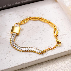 Stainless Steel Zircon Bracelet Asymmetric Rectangular Diamond Chain padlock stainless steel bracelet