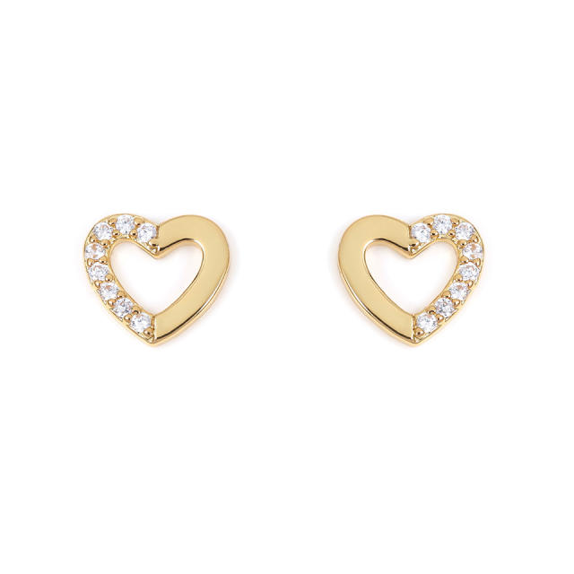 Simple full diamond triangle copper studs earrings
