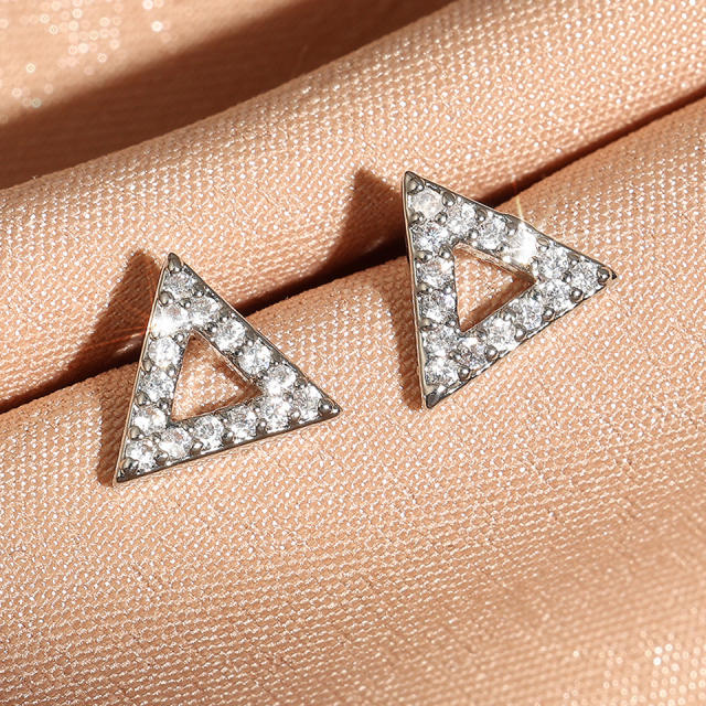 Simple full diamond triangle copper studs earrings