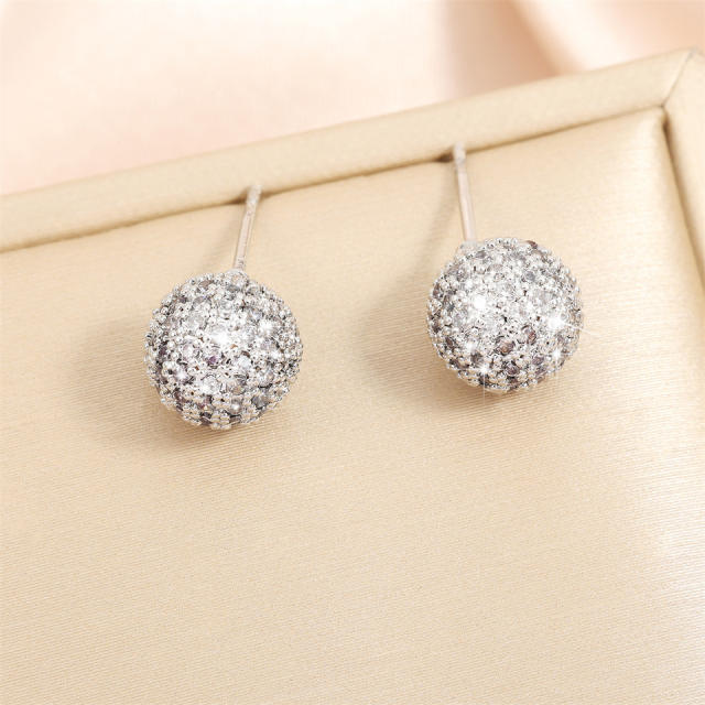 Inlaid Zircon Cold Style High-grade Golden Earrings for Women ball bead earrings