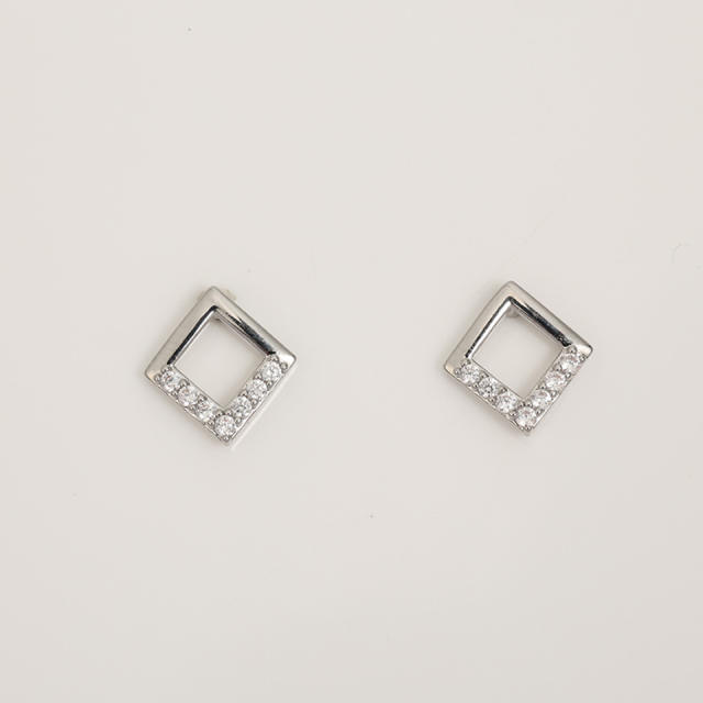 Simple full diamond triangle copper studs earrings
