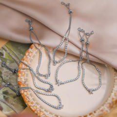 Delicate tennis chain diamond initial ltter slide bracelet copper bracelet
