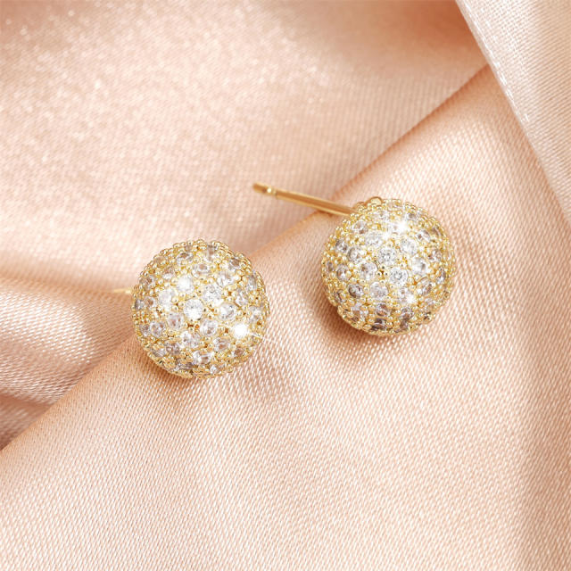Inlaid Zircon Cold Style High-grade Golden Earrings for Women ball bead earrings