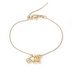 Copper inlaid zirconium love letter initial letter slide bracelet