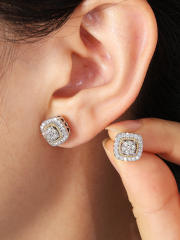 Simple square shape full diamond copper studs earrings