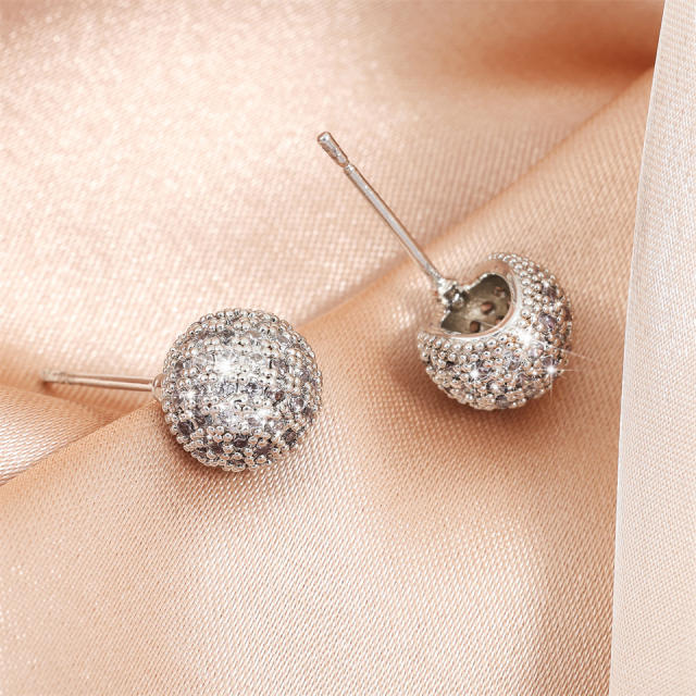 Inlaid Zircon Cold Style High-grade Golden Earrings for Women ball bead earrings