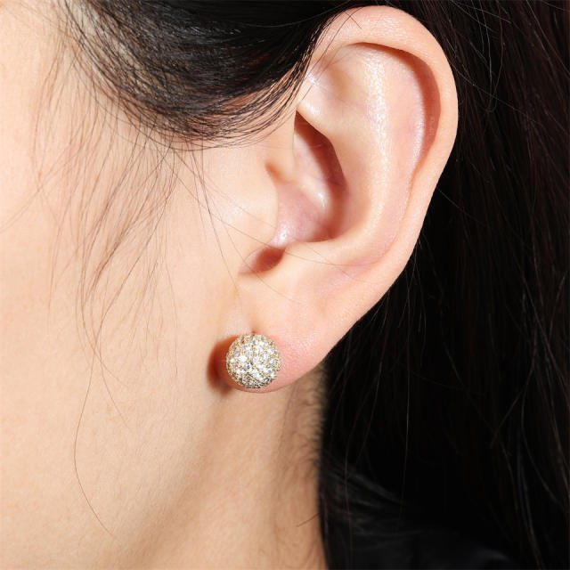 Inlaid Zircon Cold Style High-grade Golden Earrings for Women ball bead earrings