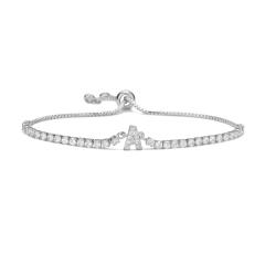 Delicate tennis chain diamond initial ltter slide bracelet copper bracelet