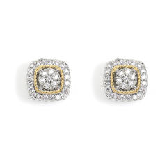 Simple square shape full diamond copper studs earrings