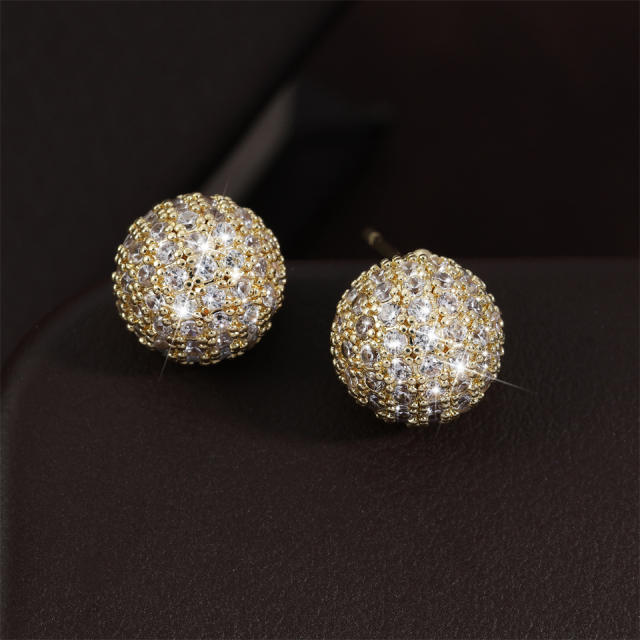 Inlaid Zircon Cold Style High-grade Golden Earrings for Women ball bead earrings
