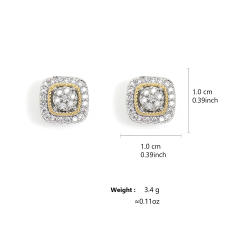 Simple square shape full diamond copper studs earrings