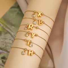 Copper inlaid zirconium love letter initial letter slide bracelet