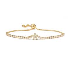 Delicate tennis chain diamond initial ltter slide bracelet copper bracelet