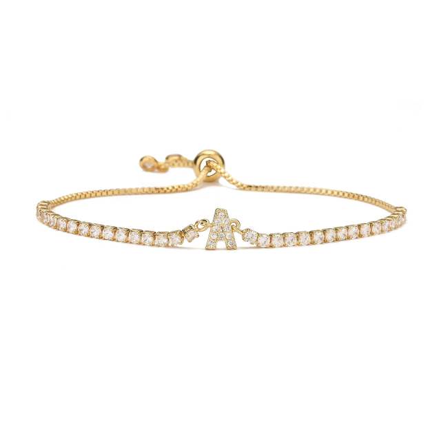 Delicate tennis chain diamond initial ltter slide bracelet copper bracelet