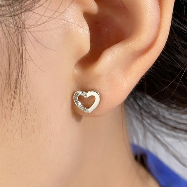 Simple full diamond triangle copper studs earrings