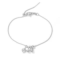 Copper inlaid zirconium love letter initial letter slide bracelet