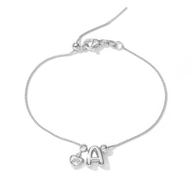 Copper inlaid zirconium love letter initial letter slide bracelet