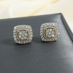 Simple square shape full diamond copper studs earrings