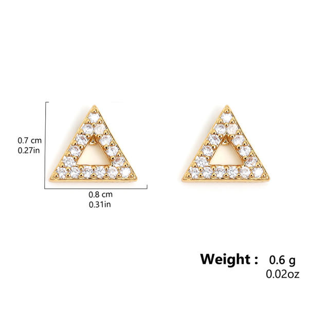 Simple full diamond triangle copper studs earrings