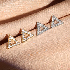 Simple full diamond triangle copper studs earrings