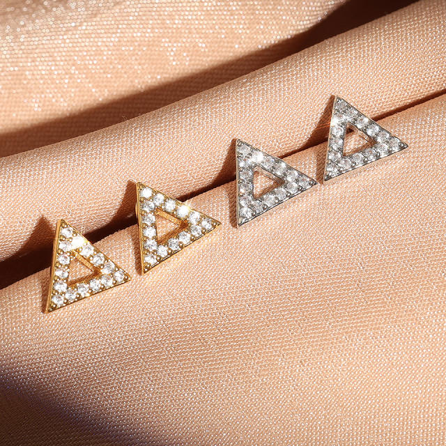 Simple full diamond triangle copper studs earrings