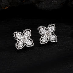 18KG diamond clover studs earrings copper earrings