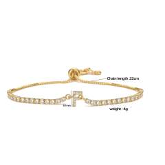 Delicate tennis chain diamond initial ltter slide bracelet copper bracelet
