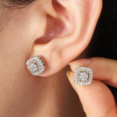 Simple square shape full diamond copper studs earrings