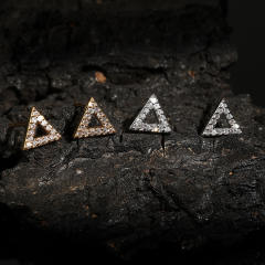 Simple full diamond triangle copper studs earrings