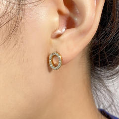 Simple full diamond triangle copper studs earrings