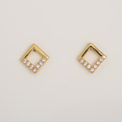 Simple full diamond triangle copper studs earrings