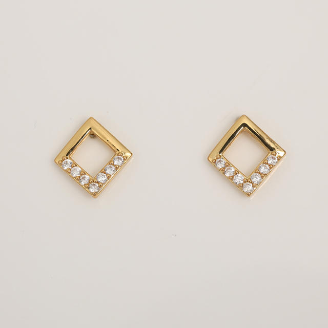 Simple full diamond triangle copper studs earrings