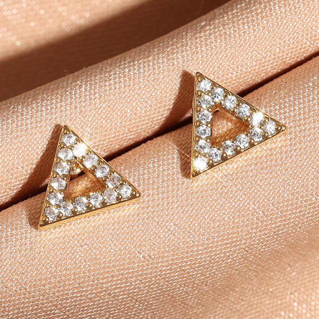 Simple full diamond triangle copper studs earrings