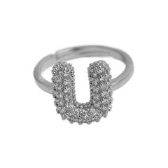 Full diamond bubble letter initial letter copper rings