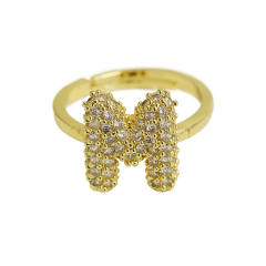 Full diamond bubble letter initial letter copper rings