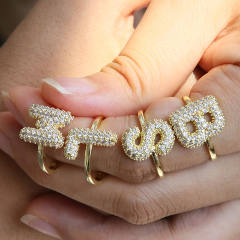 Full diamond bubble letter initial letter copper rings