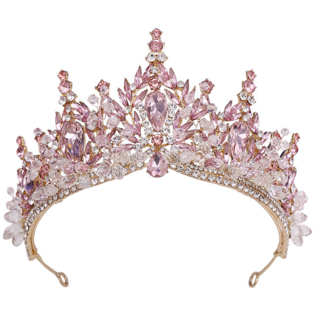 Handmade colorful rhinestone setting alloy hair crown for wedding